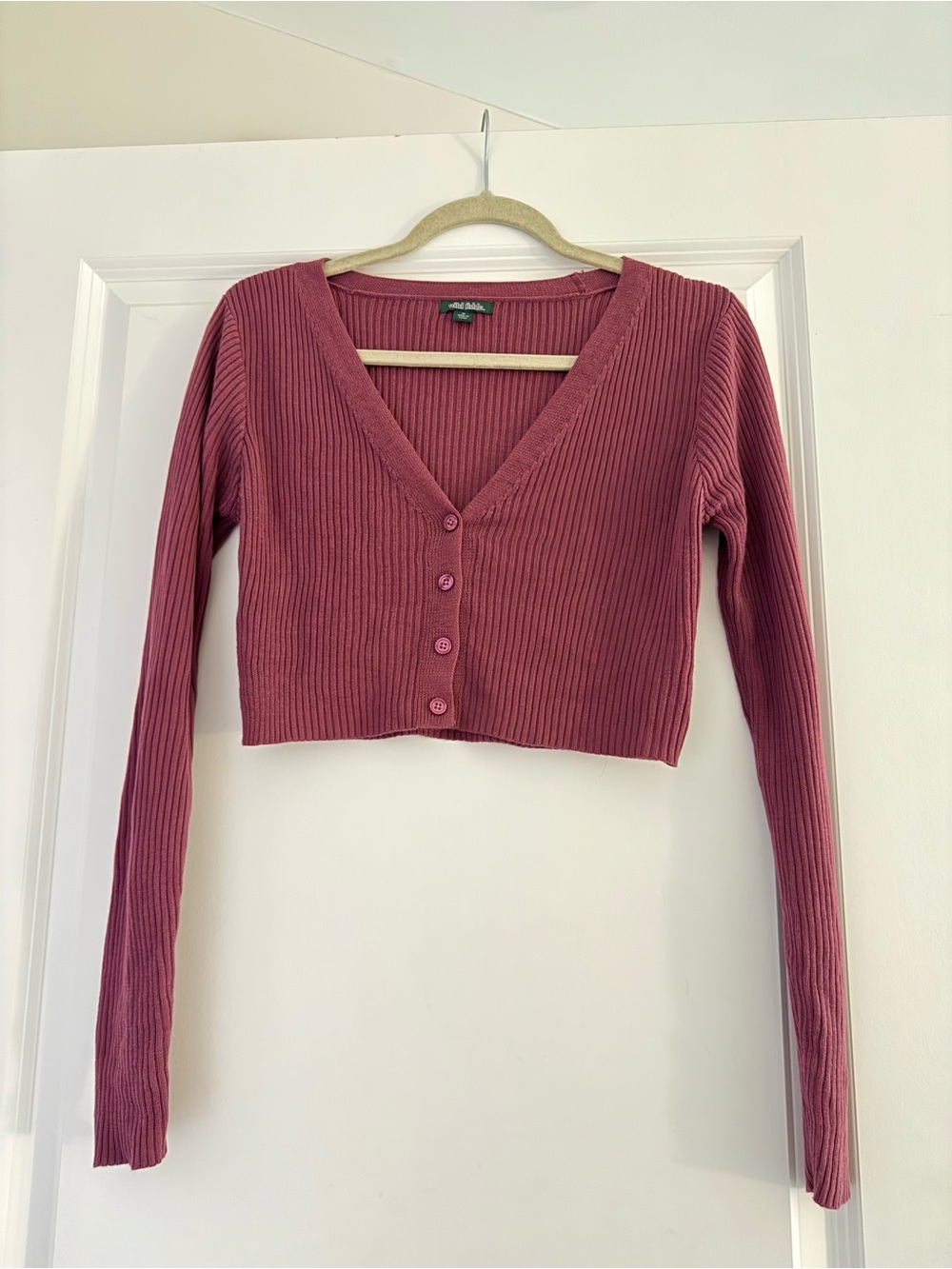 Wild Fable Ribbed V-Neck Cropped Cardigan - Dusty Rose
